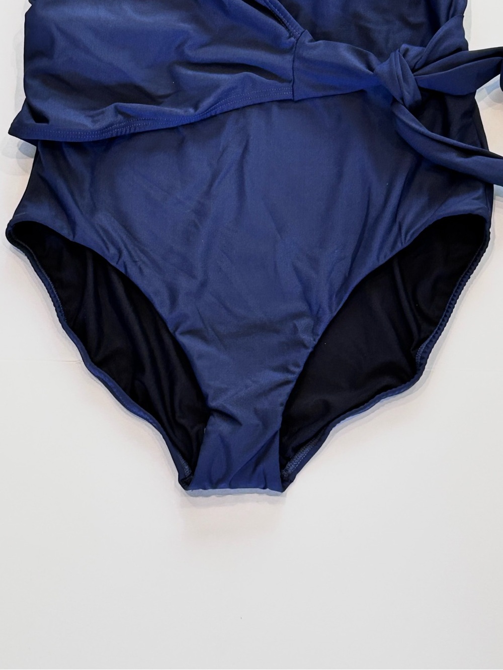 Hermoza Karen Navy Blue One-Piece V-neck Wrap Side Tie Swimsuit Women’s 8 NEW - Picture 9 of 16